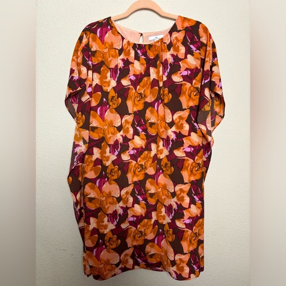 H By Halston Cascade Orange & Purple Floral Fitted Bodice Chiffon Caftan Dress M - Picture 1 of 9